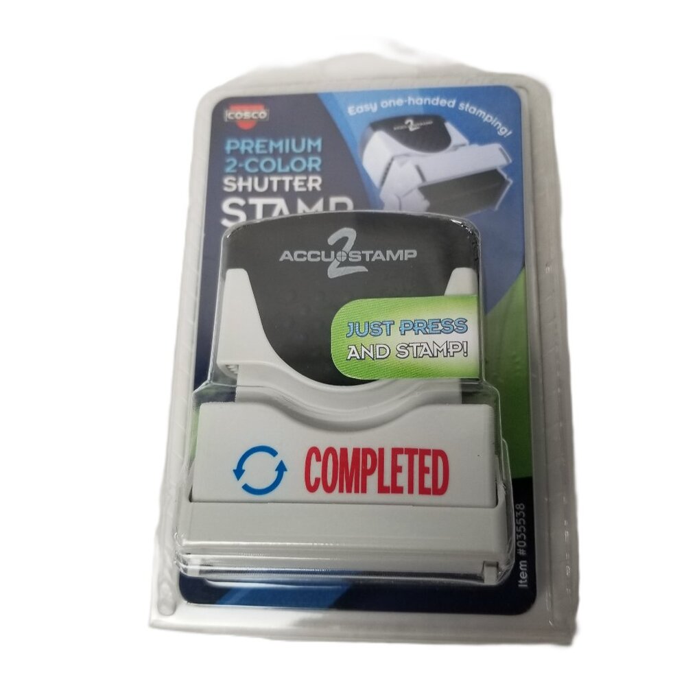 COMPLETED Self Inking Stamp Red Blue 1.63x0.5 Office Shutter Stamp AccuStamp2